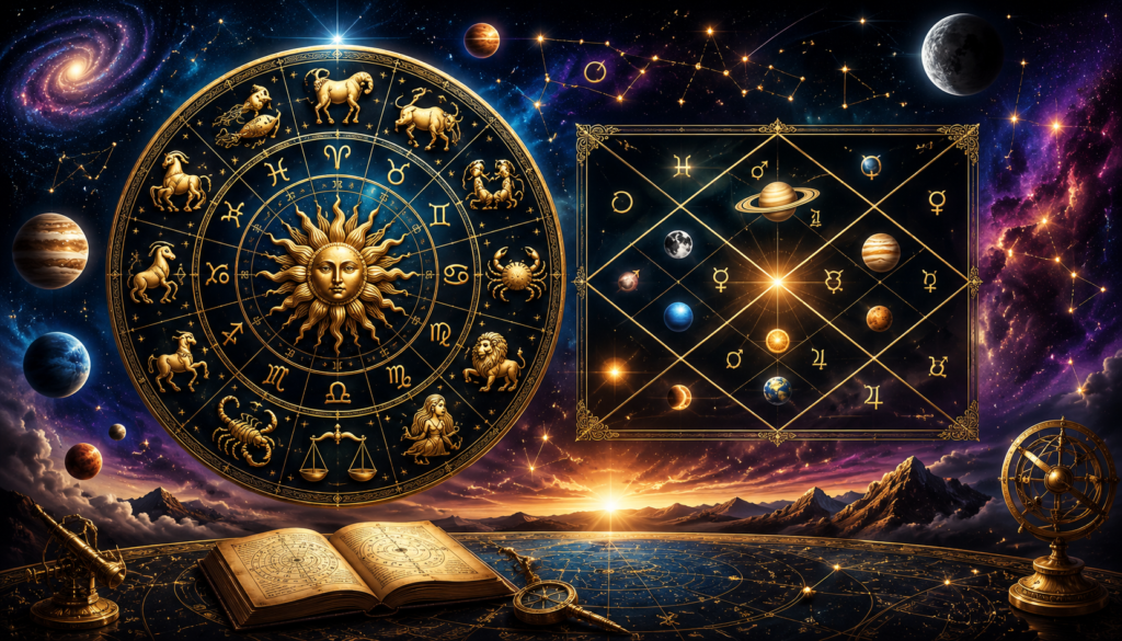 Types of astrology explained - zodiac chart showing Vedic, KP and Lal Kitab systems